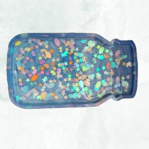 NEW Handmade Resin Mason Jar Tray With Unicorn, Star Goodies Blue Colors - Picture 2 of 6